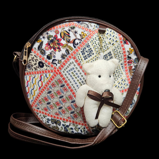 Women Round Sling Crossbody Bag | Beautiful Print Vegan Leather Purse | Zip Closure & Adjustable Strap| Storage Space For Essentials