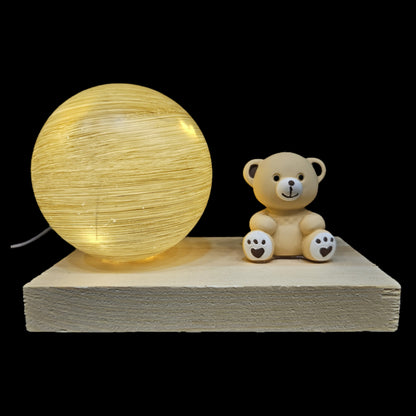 Moon Lamp Kids Night Light Lamp with Teddy & 3D Star Moon Light with Wood Stand, USB Rechargeable Gift for Baby Girls Boys Birthday