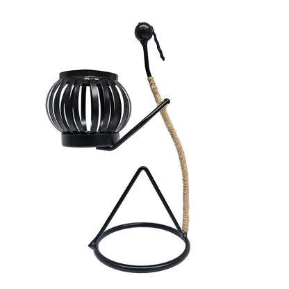 Modern Metal Tealight Candle Holder Black Decorative Candle Stand for Home Décor | Tabletop & Wall Hanging Diya Holder | Festive & Living Room Decoration