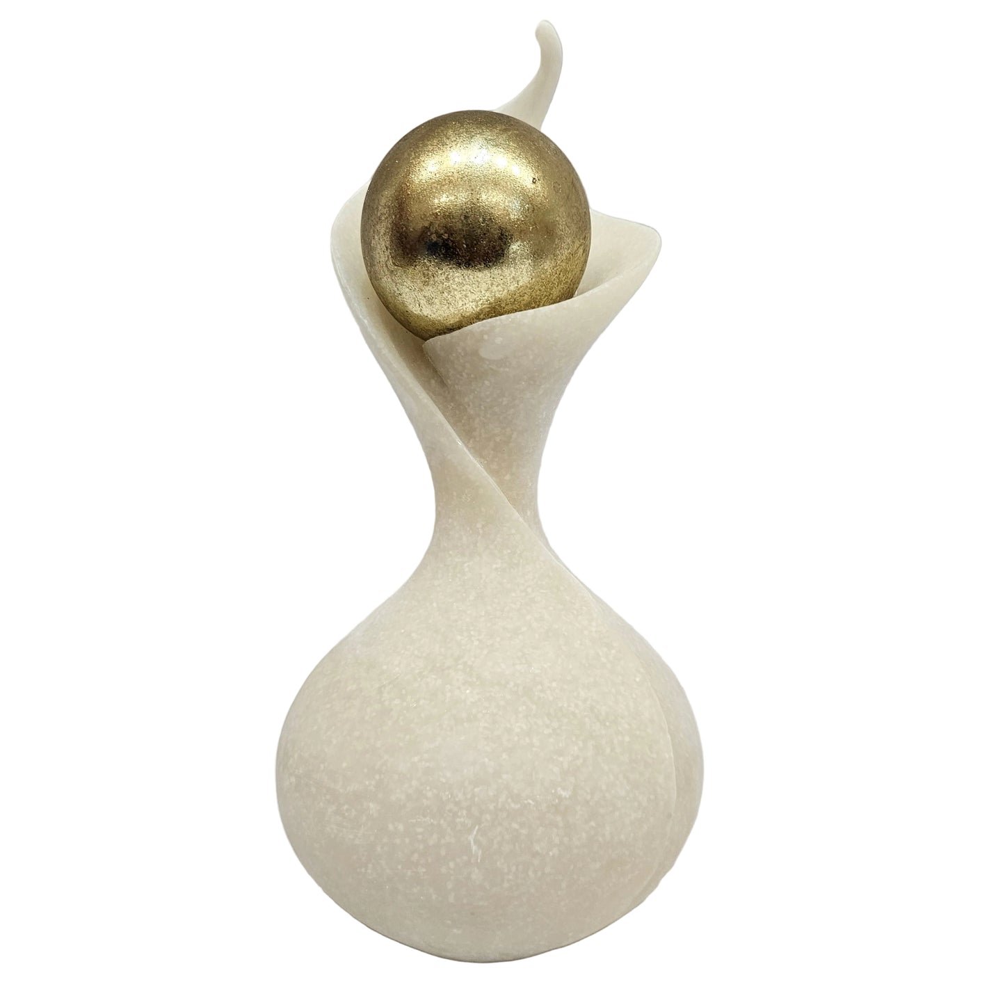 This abstract polyresin showpiece features a white sanded finish and a gold sphere