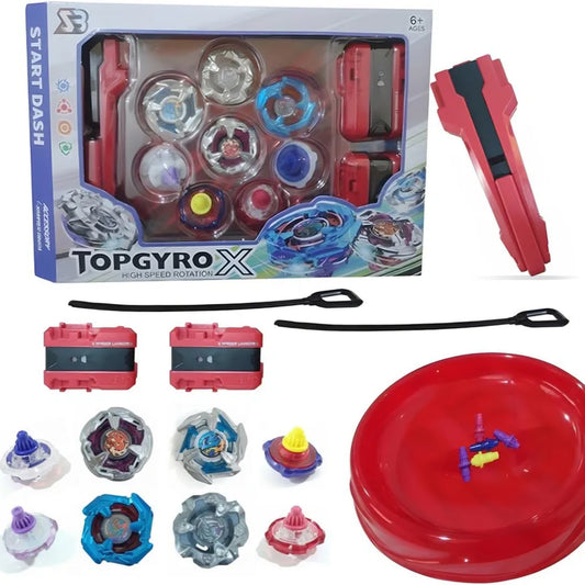 Top Metal Gyro Blade Battle Set with 4 Type Variation Metal Beys, 3 Launchers and Battle Ground for Kids, Portable Storage Box for Kids Age 6