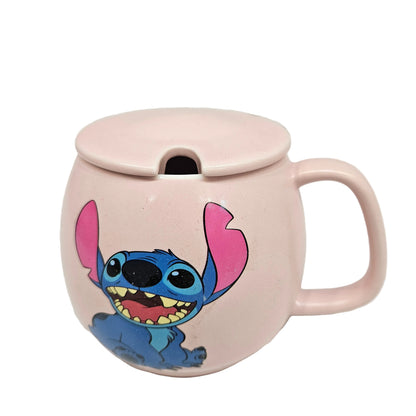 Stitch cartoon character printed Ceramic mug with lid & straw