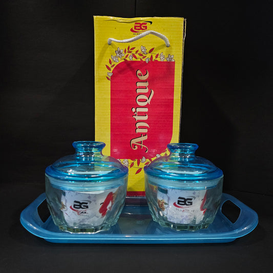 Glassware Antique 2 pieces Storage jar set with tray for multi purpose usage