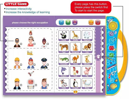 Study Book Intellectual Learning" is an educational toy designed for children ages 3 and up. It focuses on phonetic learning and includes a variety of topics to engage young learners.