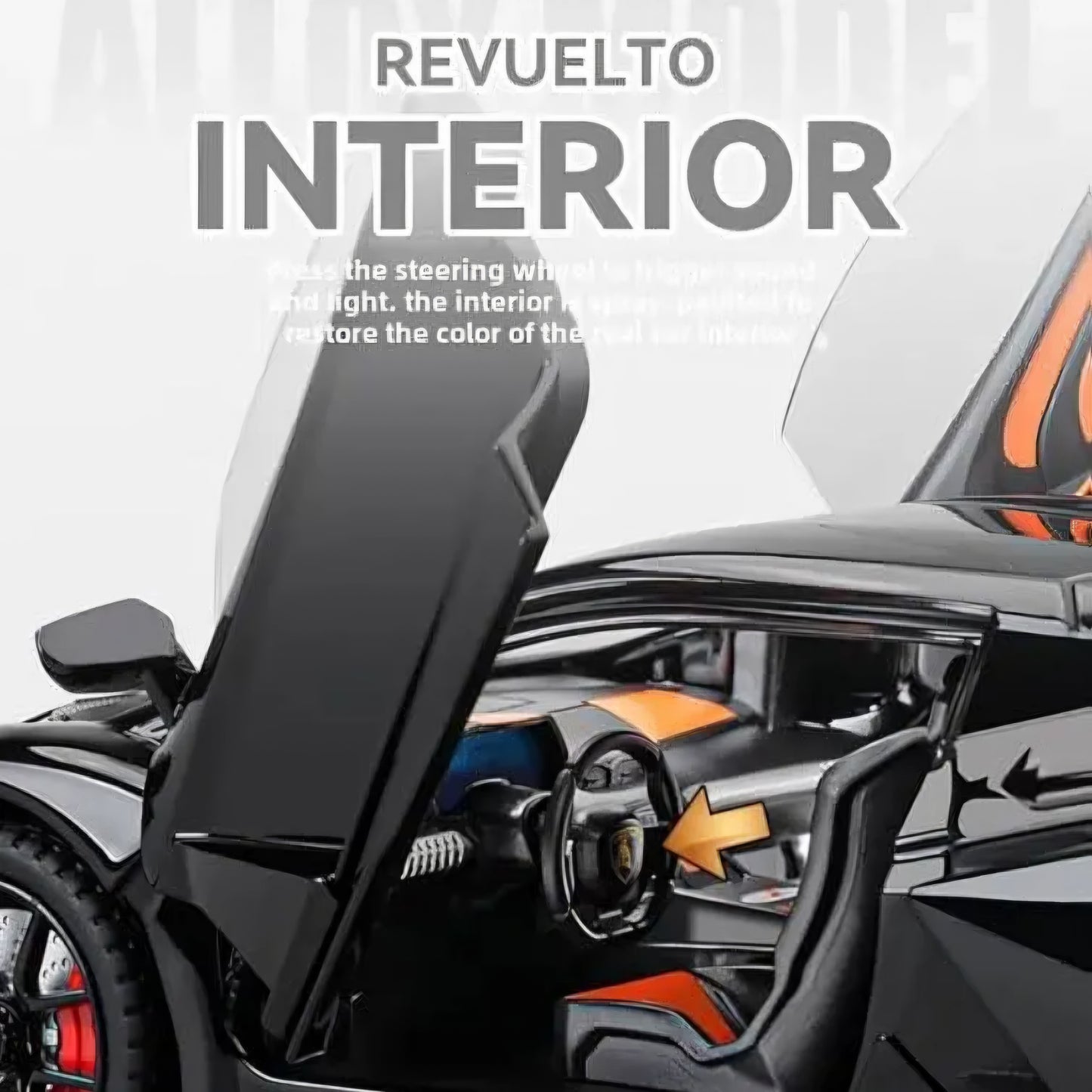 Lamborghini Revuelto Diecast Metal Pull Back Car – 4 Openable Doors with Sound & Light | Perfect Toy Decoration & Gift for Kids