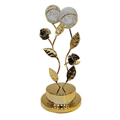 Elegant tabletop ornament is a Decorative Golden Floral Dual Crystal Ball Showpiece
