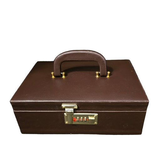 Brown leather Jewellery Box For Women,Portable Travel Jewellery Organiser Box For Ring,Earrings & Bracelet with number locking