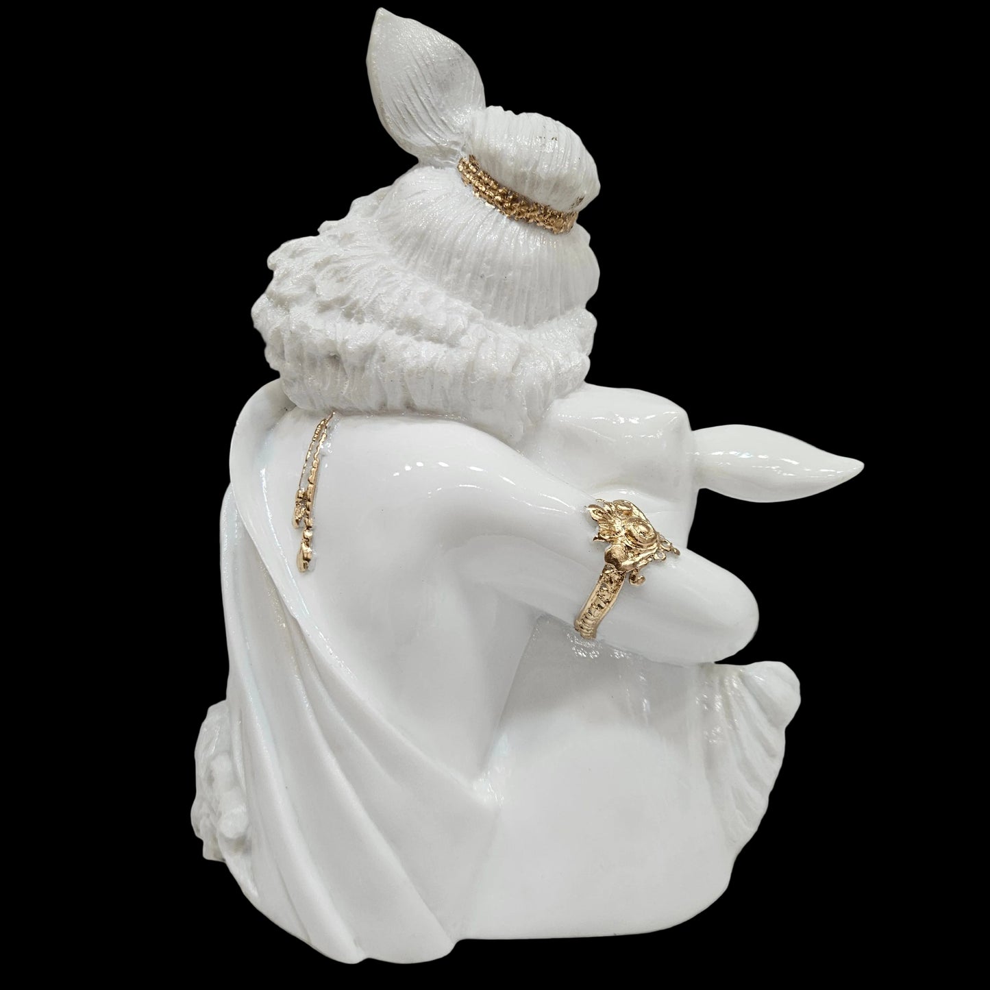 Lord Krishna Marble dust Idol Statue Handcrafted White & Gold Krishna Murti with Cow,Hindu God Idol for Home Decor, Pooja Ghar & Gifting