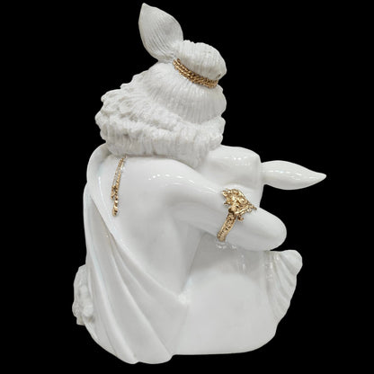 Lord Krishna Marble dust Idol Statue Handcrafted White & Gold Krishna Murti with Cow,Hindu God Idol for Home Decor, Pooja Ghar & Gifting