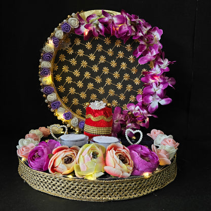 Flowral Decorated Engagement Ring Platter or Wedding Engagement Ring Platter - Decorative Ring Plate and Tray for Ceremony