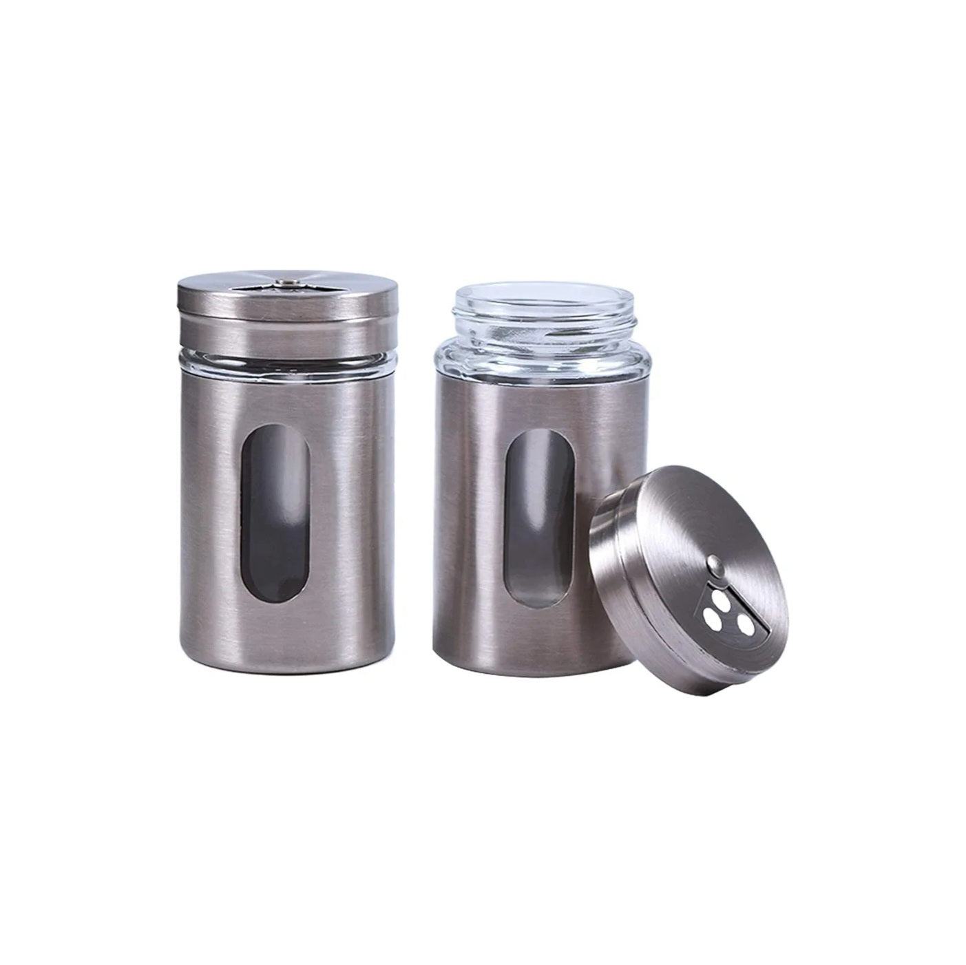 Glass Spice Jar Stainless Steel & Salt & Pepper Shaker, Oregano, Chilli Flakes Seasoning Sprinkler,Air Tight Kitchen Container,Dining Table Masala Box Dabbi
