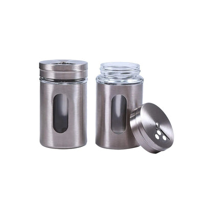 Glass Spice Jar Stainless Steel & Salt & Pepper Shaker, Oregano, Chilli Flakes Seasoning Sprinkler,Air Tight Kitchen Container,Dining Table Masala Box Dabbi