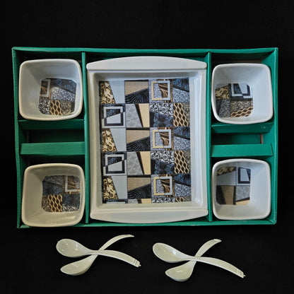 Kanch Punch 4 pieces bowl,4 Spoons & 1 tray set perfect for Return gifting