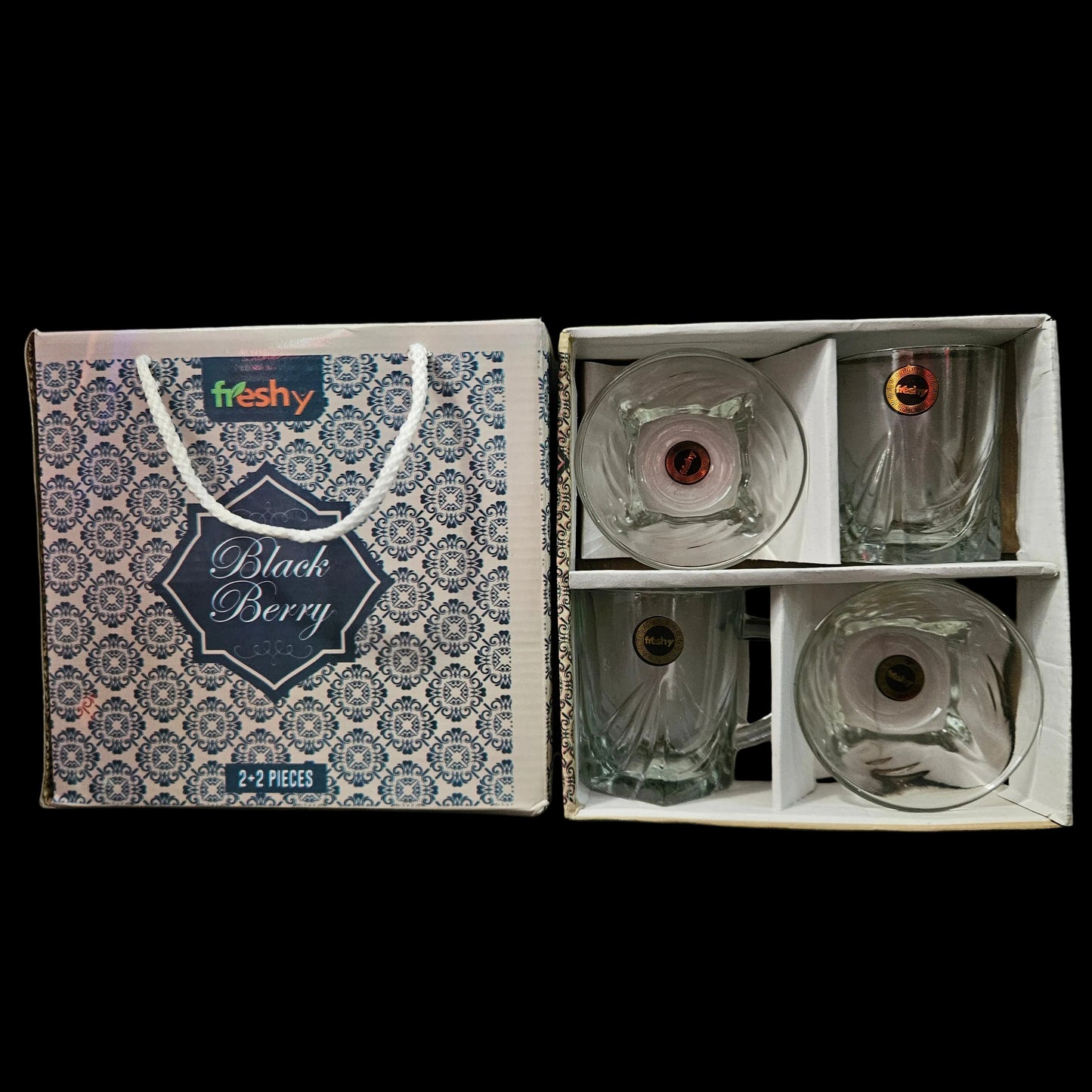 Freshy Black Berry Premium Glass 2+2pcs bowls&glasses set for Return gifting