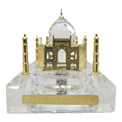 Crystal Taj Mahal Miniature Showpiece, Gold Plated, Crystal Dome, Handcrafted, Home and Office Decor