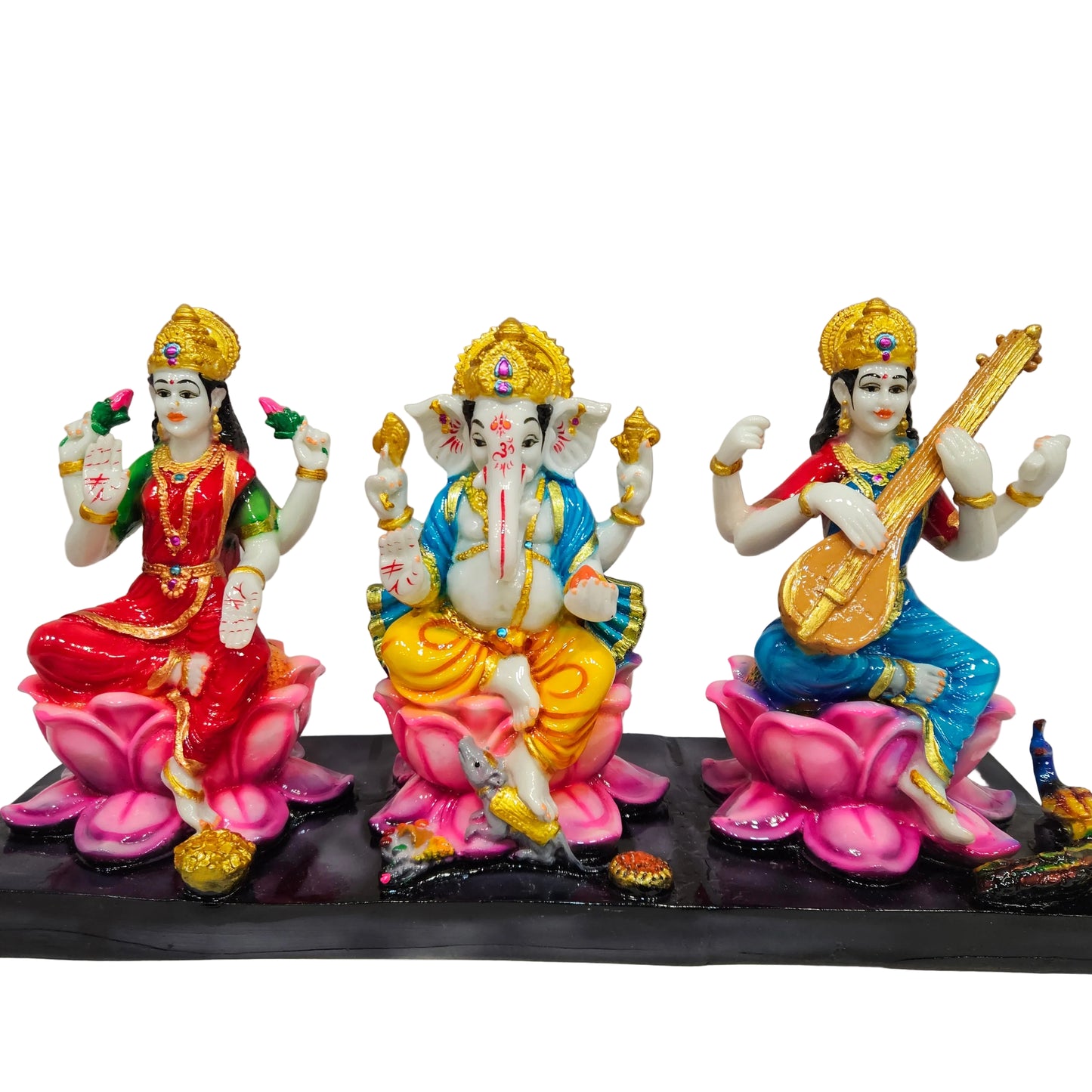 Divine Laxmi Ganesh Saraswati Murti | Marble Handcrafted Idol | Ideal for Pooja, Gift & Office Decor