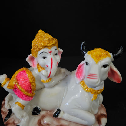 Handcrafted Polyresine Lord Ganesha on Cow Decorative Showpiece, Best for Home Decor