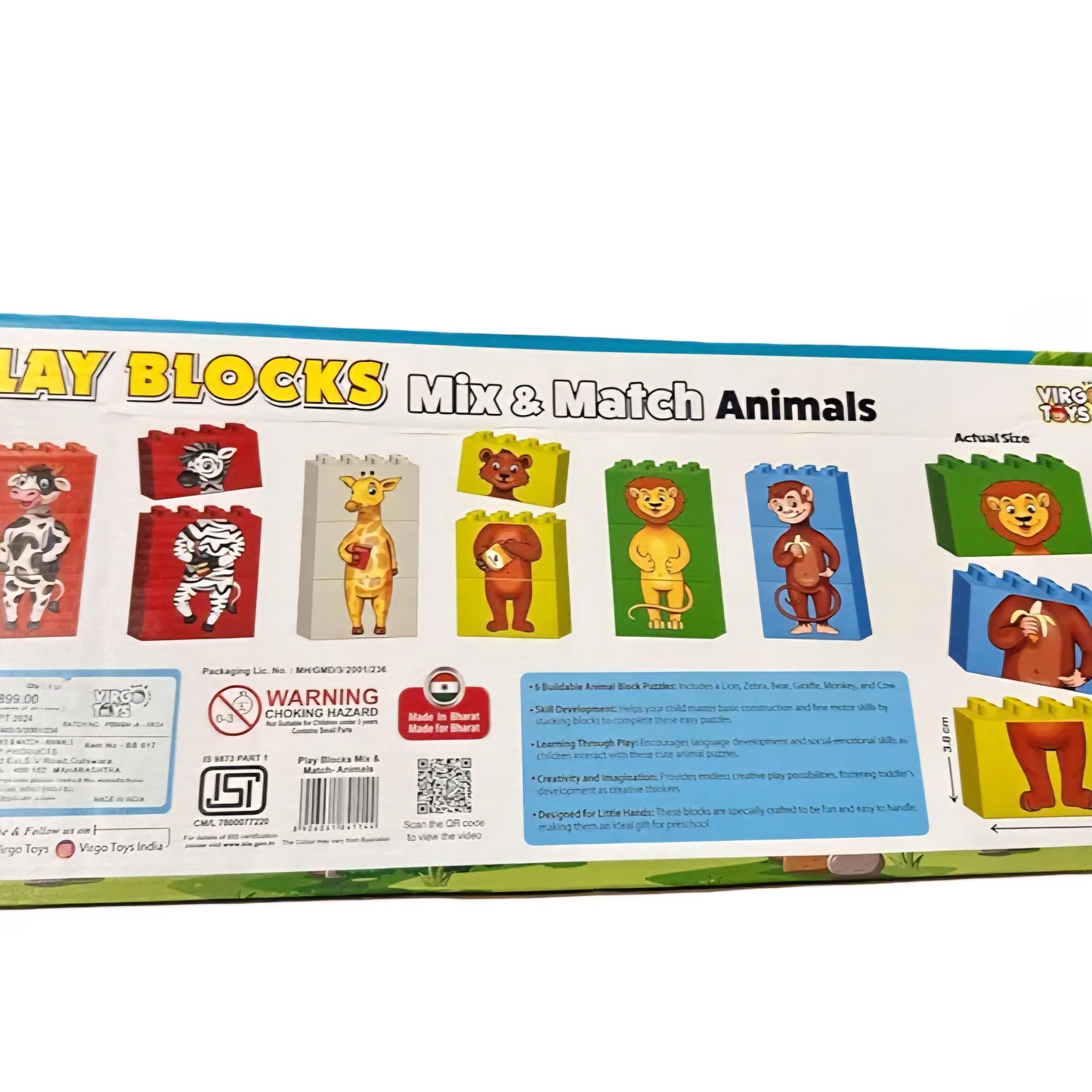 Play Blocks Mix & Match Animals Building Blocks Set, 18 Pieces, Age 3 Years+