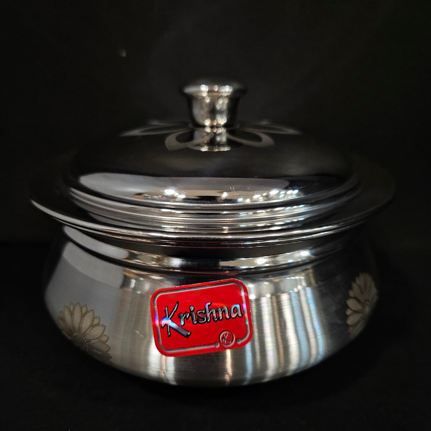 Stainless Steel Round storage box with Floweral Designed lid perfect for Return gifting purpose