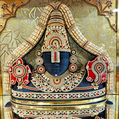 24carat gold Plated Balaji Statue idol Showpiece Decorated with attractive stones transparent protective cabin