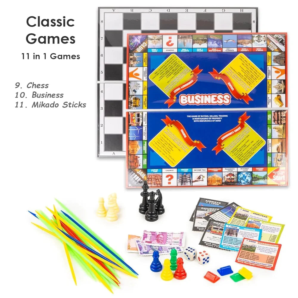 Classic Games 11 in 1 Table Top Family Board Games for Kids & Adults