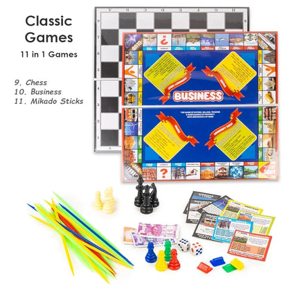 Classic Games 11 in 1 Table Top Family Board Games for Kids & Adults