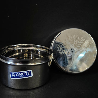 Stainless Steel Dabba with Elegant Flower Print Design - Slim and Sleek small size Canister Storage Container