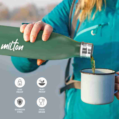 MILTON Shine 800 Stainless Steel Water Bottle, Military Green 680 ml water Bottle