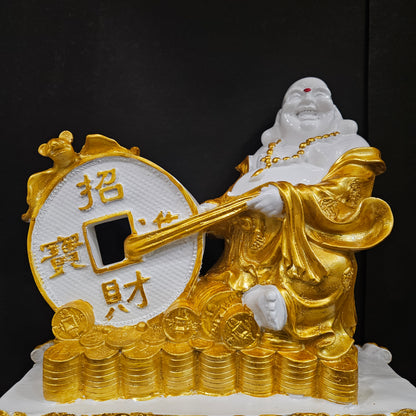 Charming Golden Laughing Buddha Statue – Hand-Painted Resin Figurine for Prosperity, Happiness, and Home Office Living Room Decor for Diwali