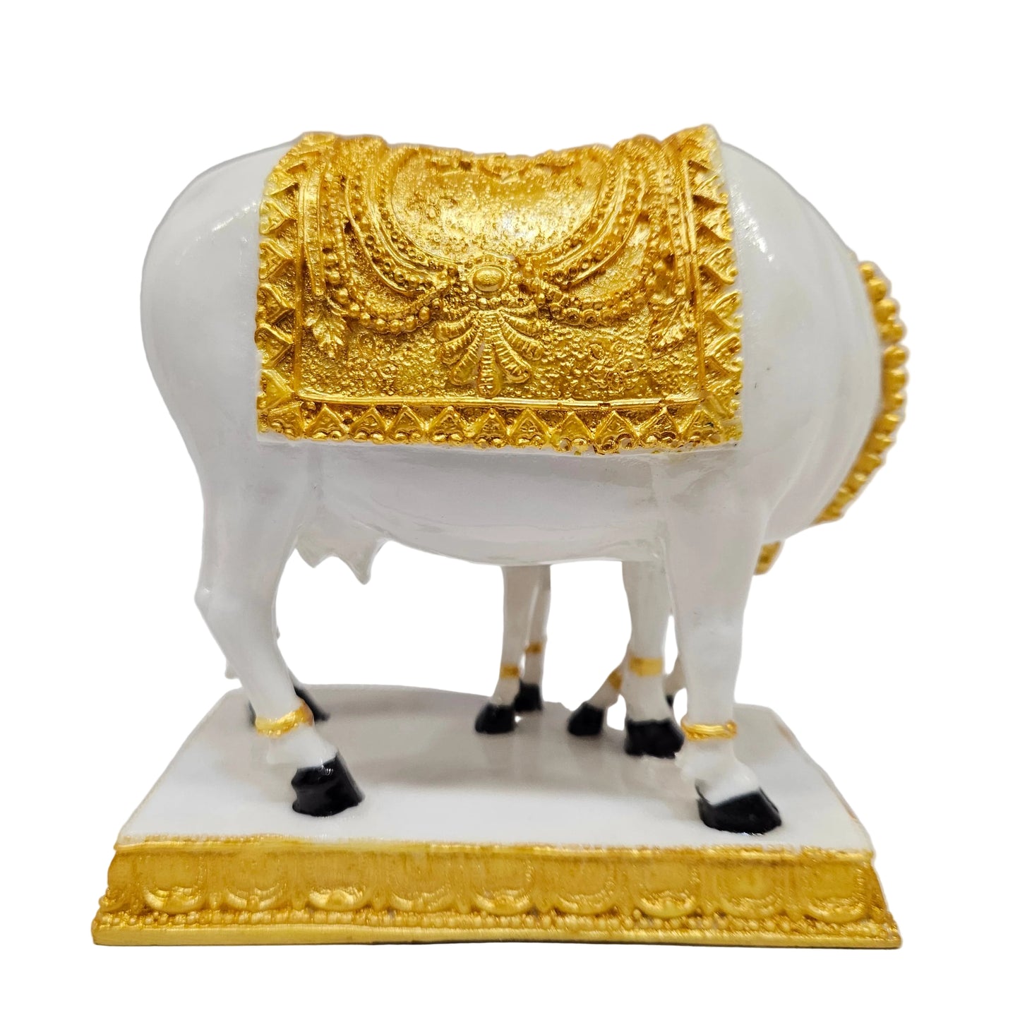 White & Golden marble dust Poly Resin Premium Cow & Calf Statue