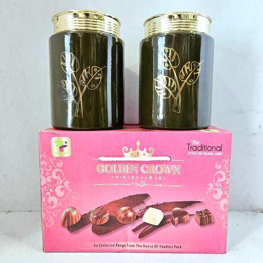Golden crown 2 piece jar set with elegant design for groceries & Dry Fruit storage purpose