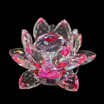 Glass Pink Crystal Lotus for Positivity Love Harmony Prosperity Peace Health Wealth Good Luck