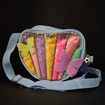 Cute butterfly Purse for Girls Kids, Rainbow Glitter Sequin Crossbody Bag for Toddlers