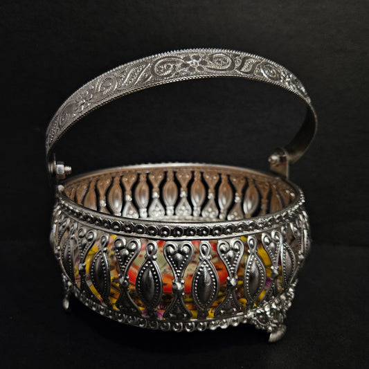 Floral Pattern Glossy Finish Cutwork Decorative pichwai Basket for Diwali Gifting purpose