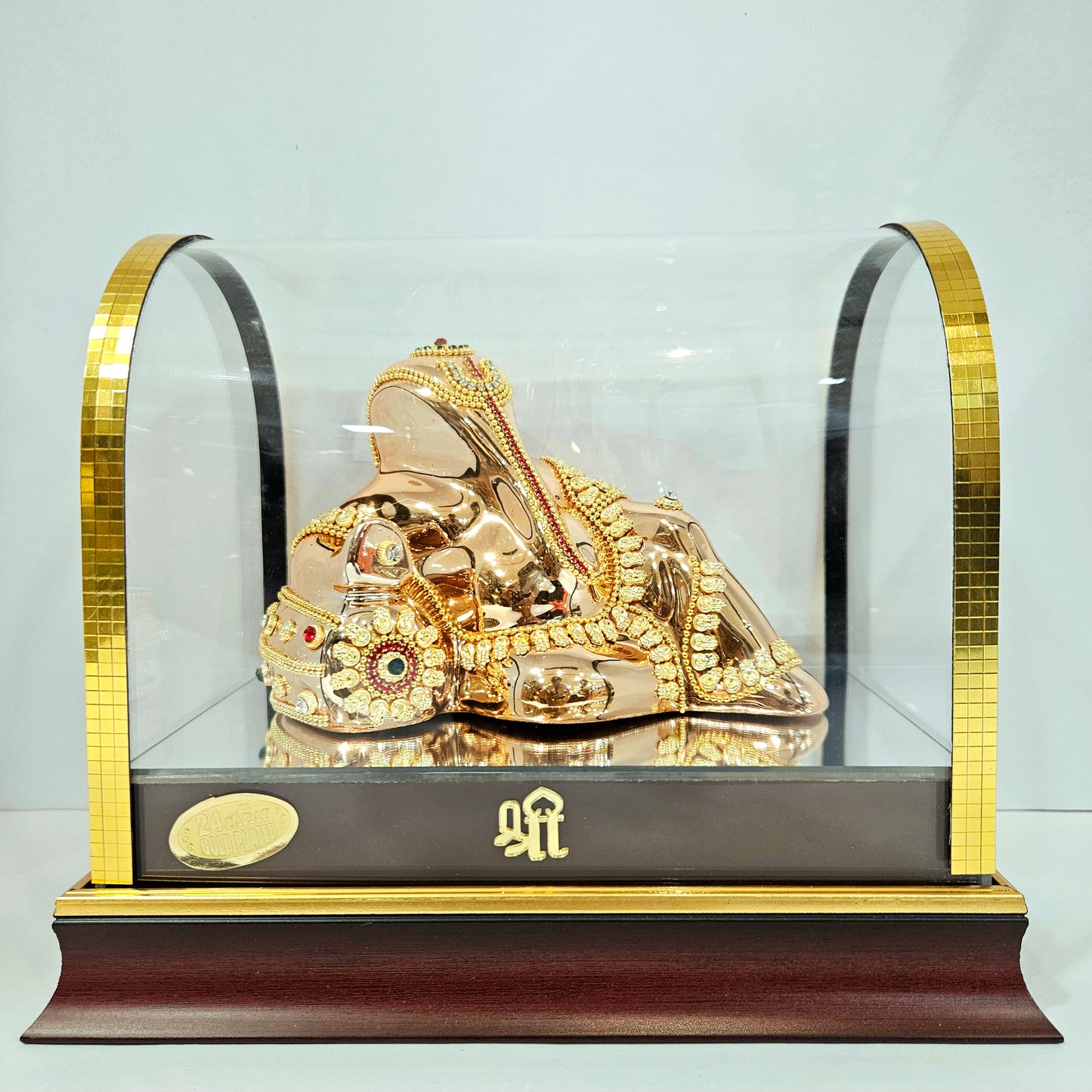 Imported 24carat Gold Plated Cabin Idol with stones Decorated of Ganesha with Full Decorate for Puja Room Or Home Decor