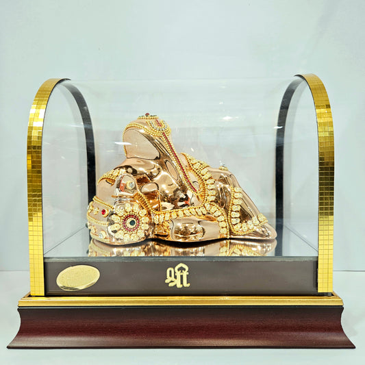 Imported 24carat Gold Plated Cabin Idol with stones Decorated of Ganesha with Full Decorate for Puja Room Or Home Decor