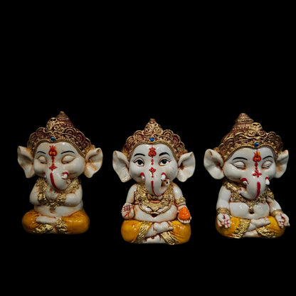 Handcrafted 3pcs Resine Little Ganesh Sculpture set| Showpiece for Home & Office Decor