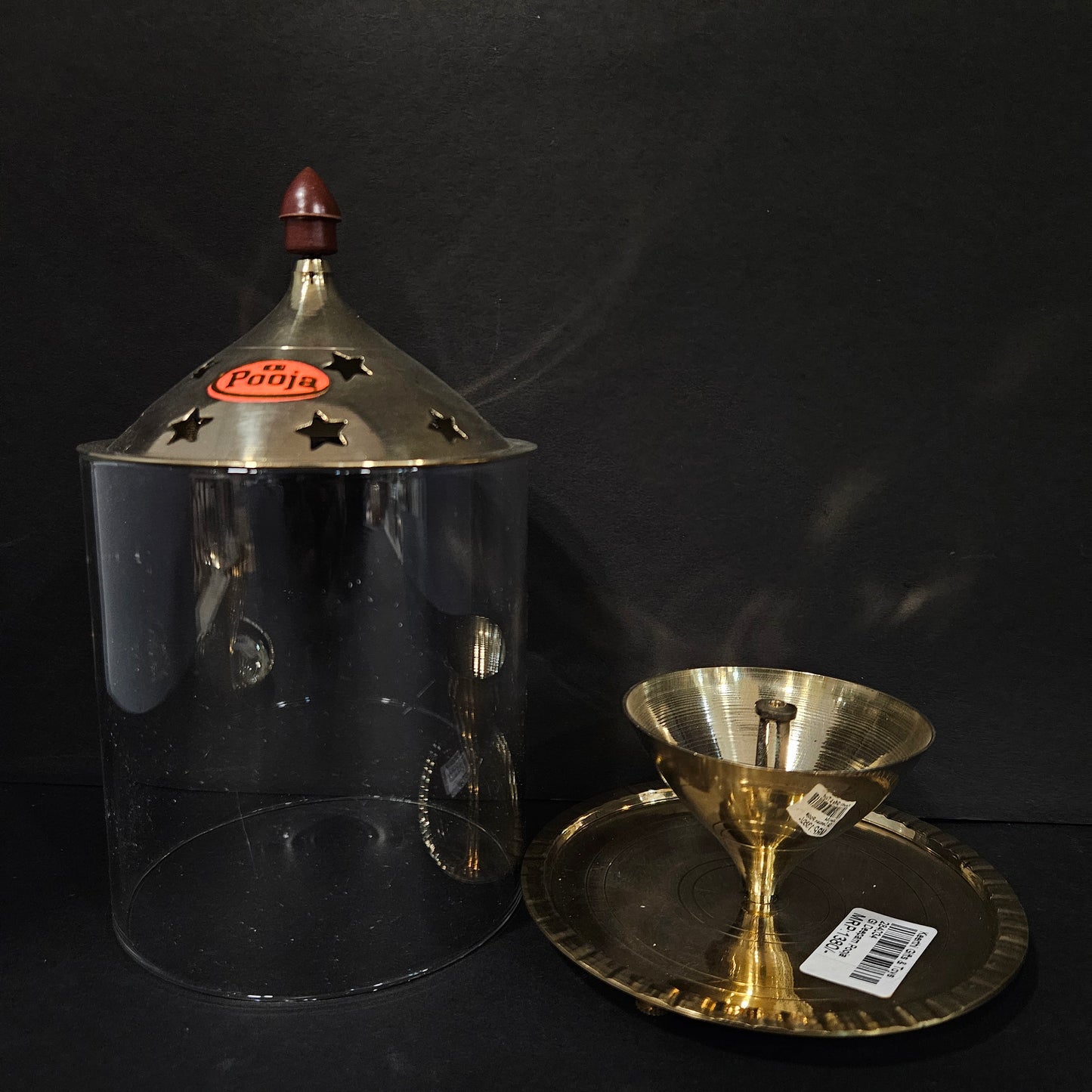 Akhand Diya/Oil Lamp with Glass Cover for Puja, Home Décor and Diwali, Brass Borosilicate Glass | Puja Dia for Mandir