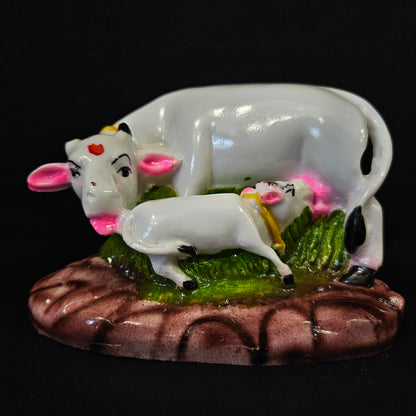 Cow & Calf radium Statue showpiece Figurine Ceramic Statue Ideal for Home,Mandir,Office Temple for Home Decor, Pooja Worship Room Use