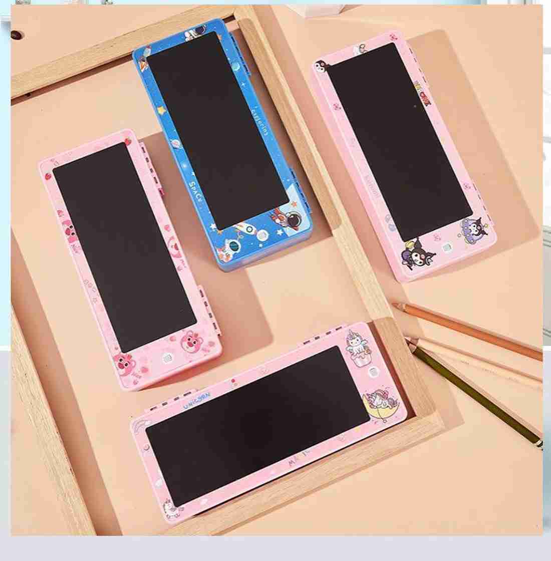 Magic Pencil Case with an attached LCD writing tablet. It combines a pencil case with a reusable writing surface.