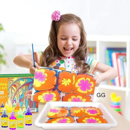 Ratna's Marbling Paint Art & Crafts Kit - Water Marble Painting Set, Craft Kits for Girls & Boys, 12 Vibrant Colors & 40 Sketch Papers, STEM Engaging Activities, Water Marbling - For Kids 4+ Years