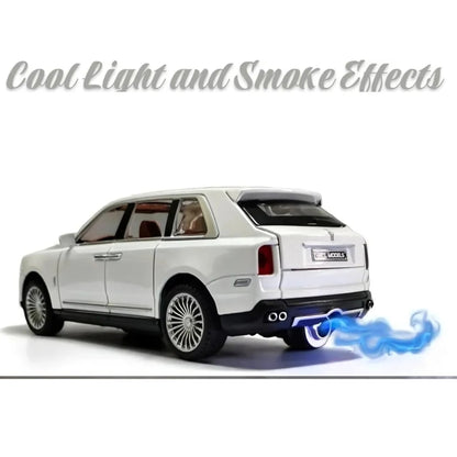 Rolls-Royce Cullinan Model Car 1:22 Scale with Smoke Fog & High Speed | 7 Functions | Metal Rechargeable Remote Control Car with Openable Doors, Spray Effect & Light for Kids