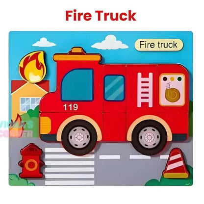 Fire truck & tyrannosaurus wooden puzzles for Kids