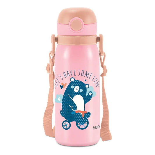 Milton Thermosteel Companion 450 Insulated Inner Stainless Steel Water Bottle with Spout Lid, 1 Piece, 435 ml, Pink| Easy Grip | Leak Proof | Hot or Cold | School | Travel Bottle