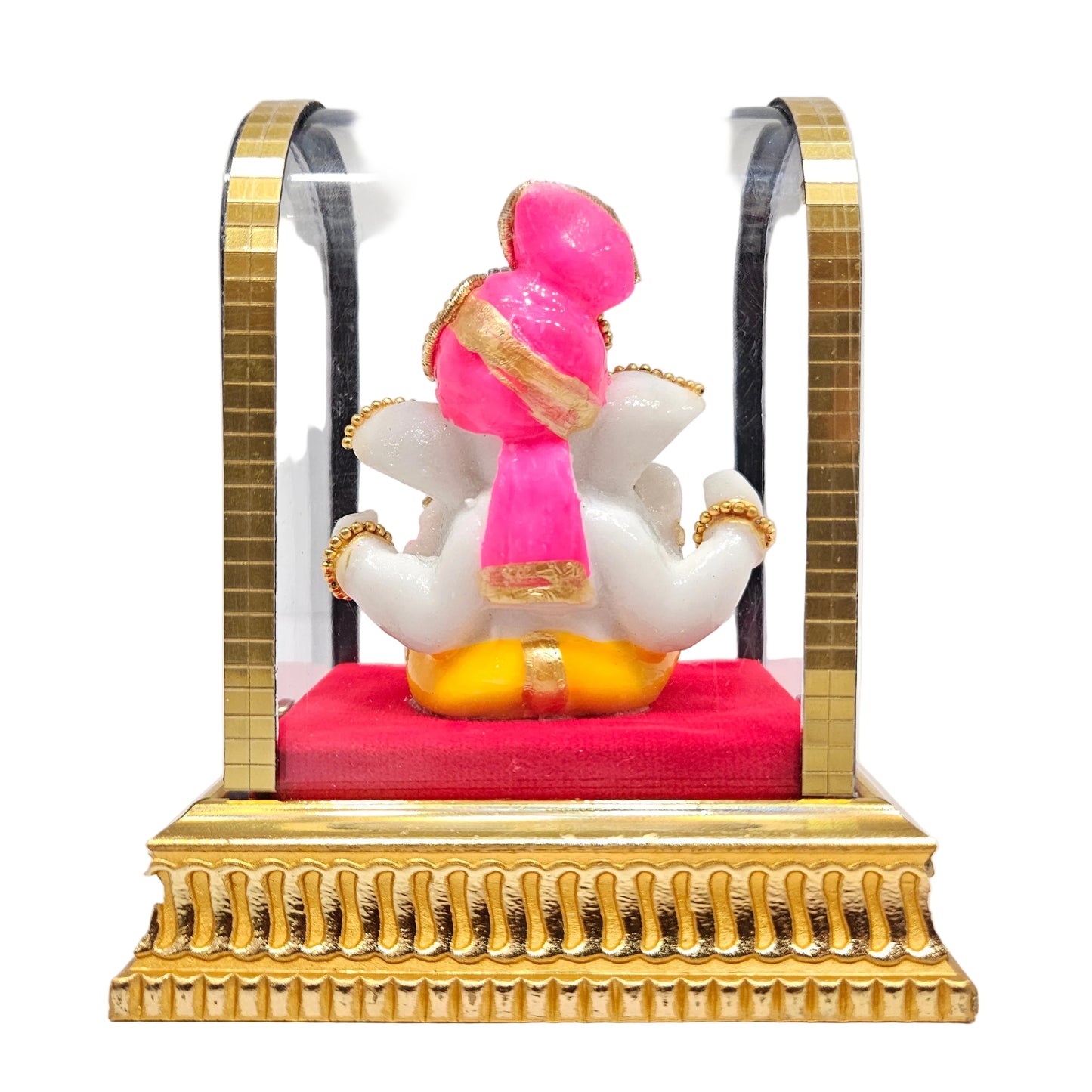 Lord Ganesh Idol in Glass Box with Golden Frame, Car Dashboard Figurine Showpiece