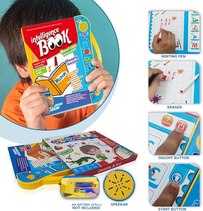 Study Book Intellectual Learning" is an educational toy designed for children ages 3 and up. It focuses on phonetic learning and includes a variety of topics to engage young learners.