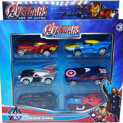 Hot Diecast Metal Car Set Models Collection of Toy Avengers Cars for Children 6 Pcs Set