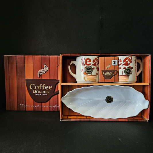 Kanch Coffee Dreams ceramic 2 pieces & 1 leafy designed platter