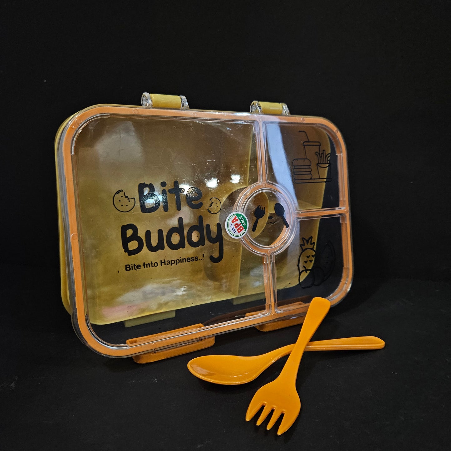 Bite Buddy 4-Compartment Lunch Box for Adults & Kids | BPA-Free, Leak Proof, Odor-Free, Premium Food Grade,with Spoon Fork | Bento Snack Container