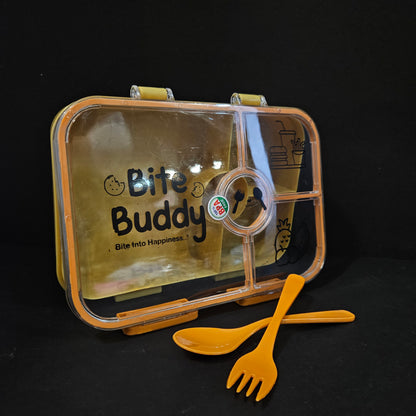Bite Buddy 4-Compartment Lunch Box for Adults & Kids | BPA-Free, Leak Proof, Odor-Free, Premium Food Grade,with Spoon Fork | Bento Snack Container